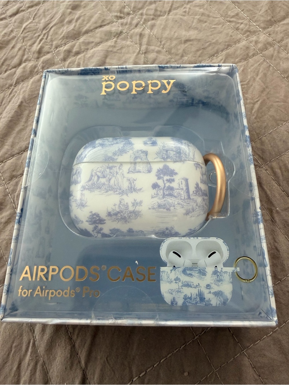 Poppy Blue Toile AirPods Pro Case with Gold Clip